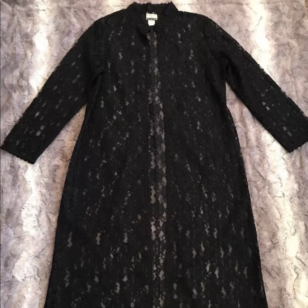 Vtg Khaliah Ali Black Floral Lace Cover Up Sz L 🖤